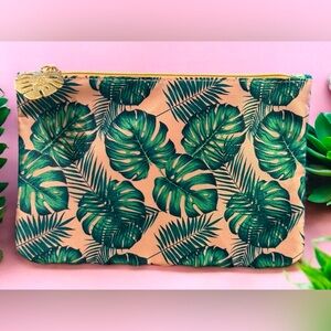 Ipsy tropical leaf cosmetic zipper pouch with tropical leaf zipper pull